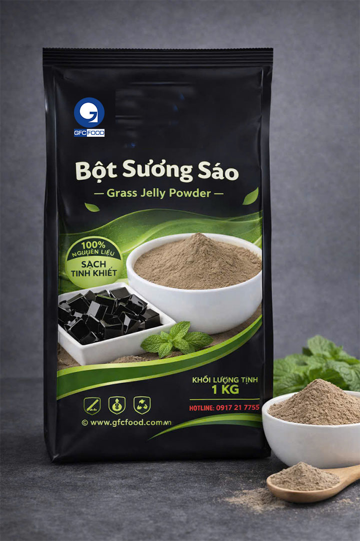 BỘT SƯƠNG SÁO – THẠCH ĐEN 25KG- NGUỒN NGUYÊN LIỆU CHO NHÀ MÁY VÀ CHUỖI TRÀ SỮA