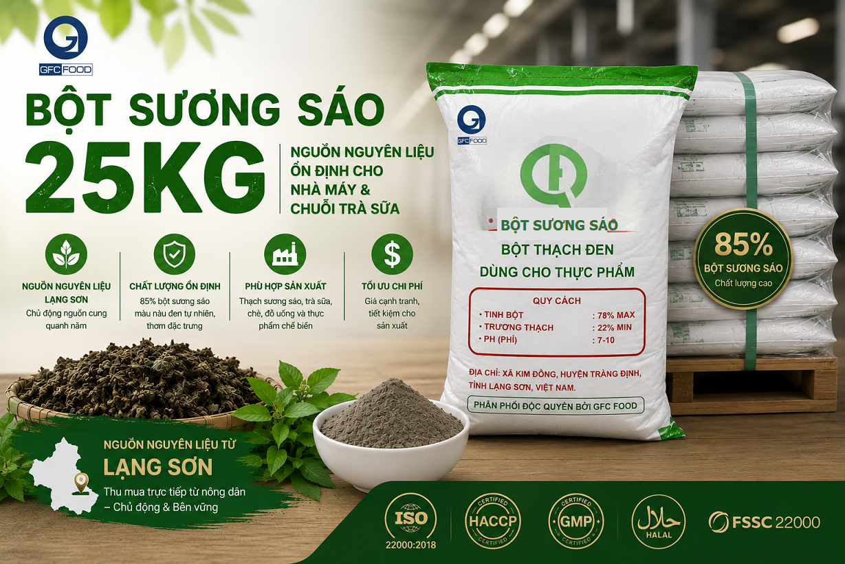 BỘT SƯƠNG SÁO – THẠCH ĐEN 25KG- NGUỒN NGUYÊN LIỆU CHO NHÀ MÁY VÀ CHUỖI TRÀ SỮA