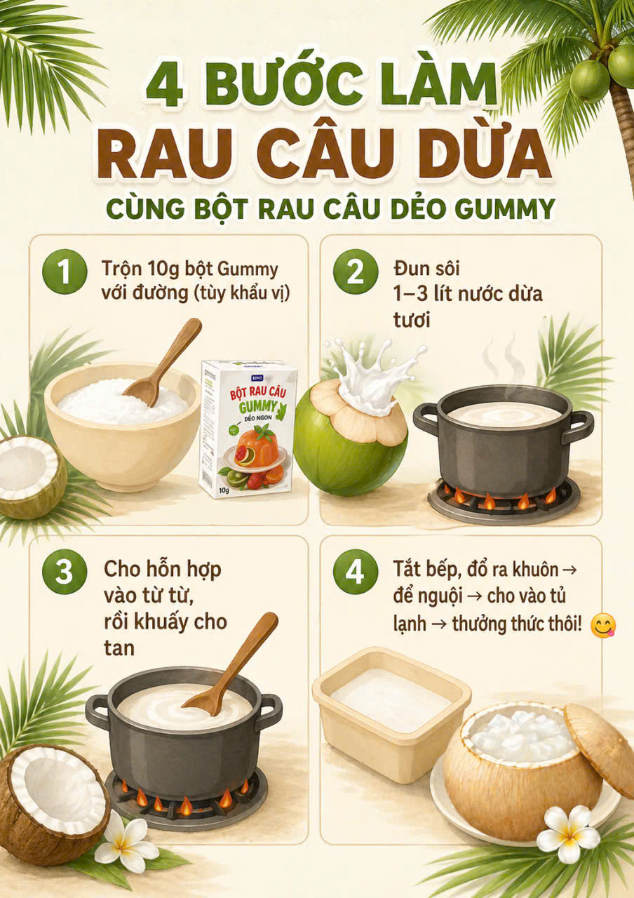 Bột Rau Câu Dẻo Gummy - Topping Trà Sữa, Rau câu dừa chuẩn vị Bột Rau Câu Dẻo Gummy - Topping Trà Sữa, Rau câu dừa chuẩn vị