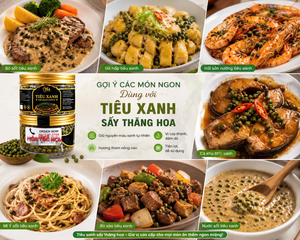 Có thể sử dụng trực tiếp hoặc ngâm nước ấm khoảng 5 phút để hạt tiêu nở mềm gần giống tiêu tươi.