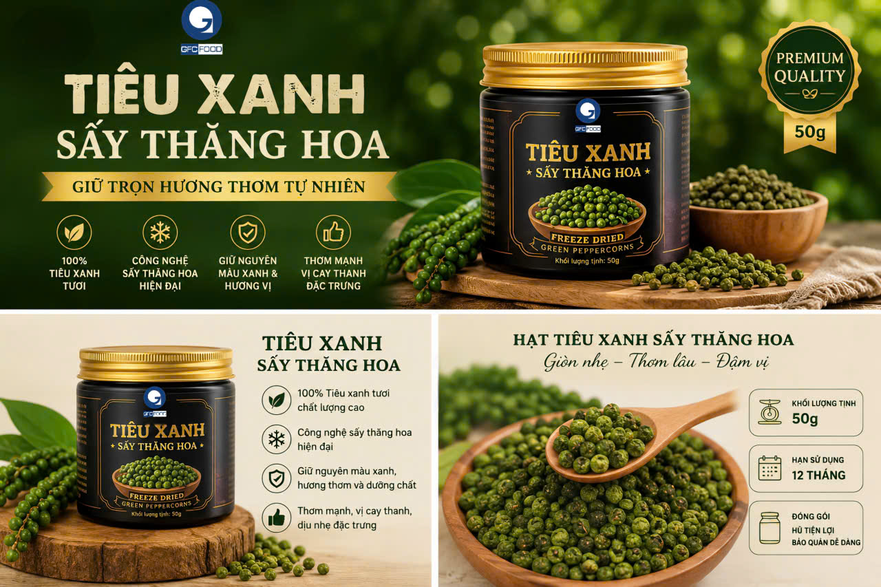 Tiêu xanh sấy thăng hoa hũ 50g GFC FOOD